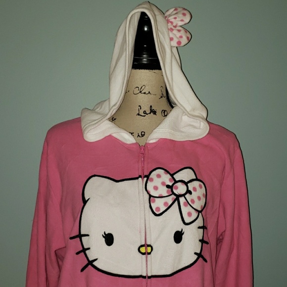 New Hello Kitty Footless Hooded Fleece Jumpsuit - Picture 2 of 8